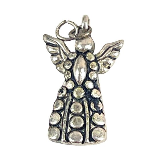 Silver Angel Pendant Charm Textured Design & Loop For Necklace Or Bracelet - Picture 1 of 6